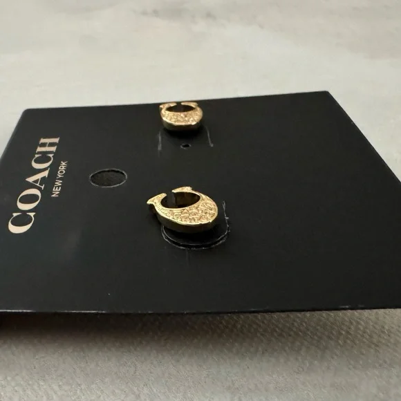 Coach Gold C Logo Stud Earrings with Crystals - Picture 3 of 7